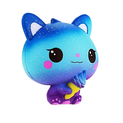 Gradient blue and purple plush toy cat holding ice cream